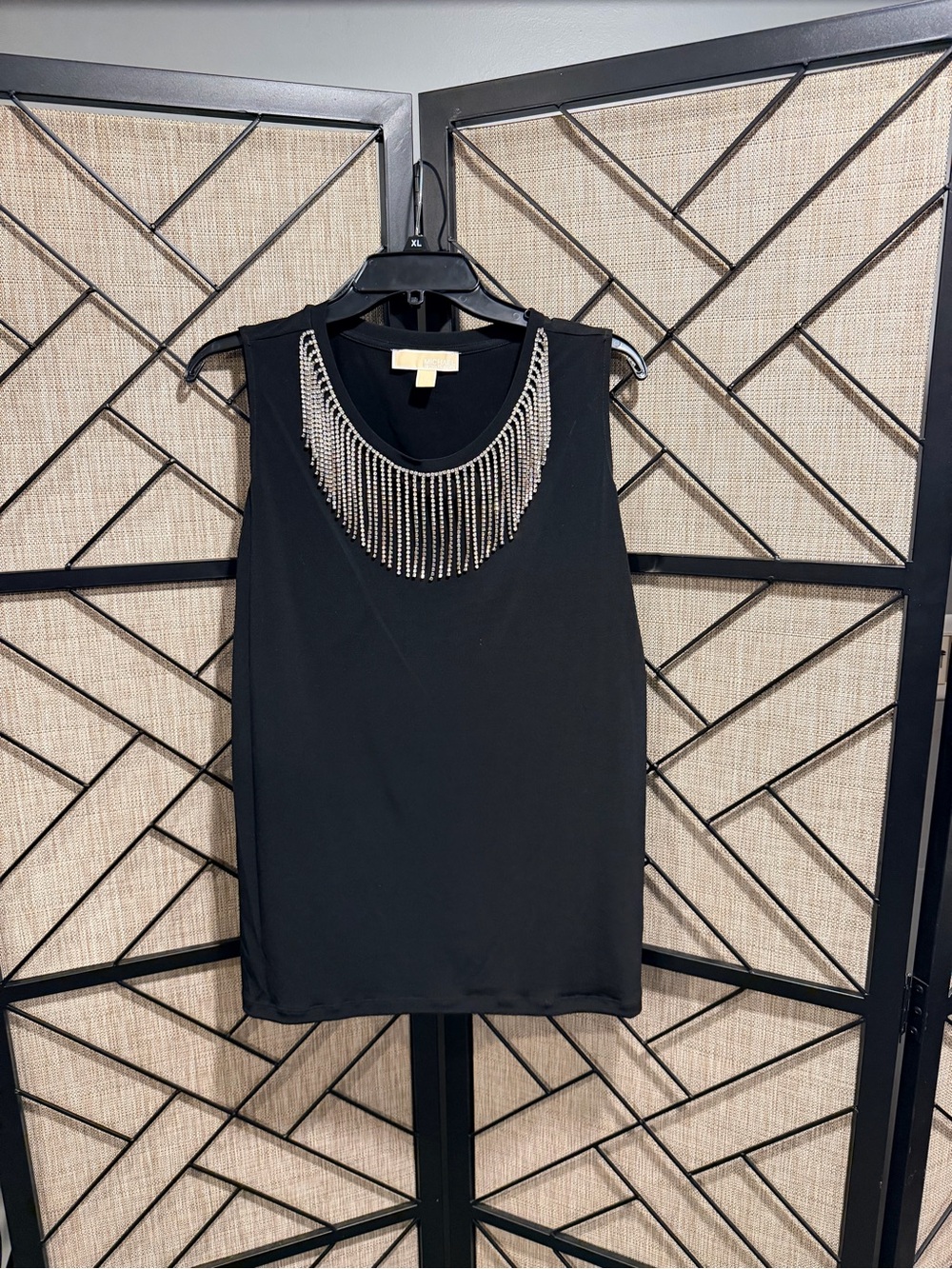 MICHAEL KORS Black Sleeveless Top w/ Silver Crystal Details Neckline - 1X